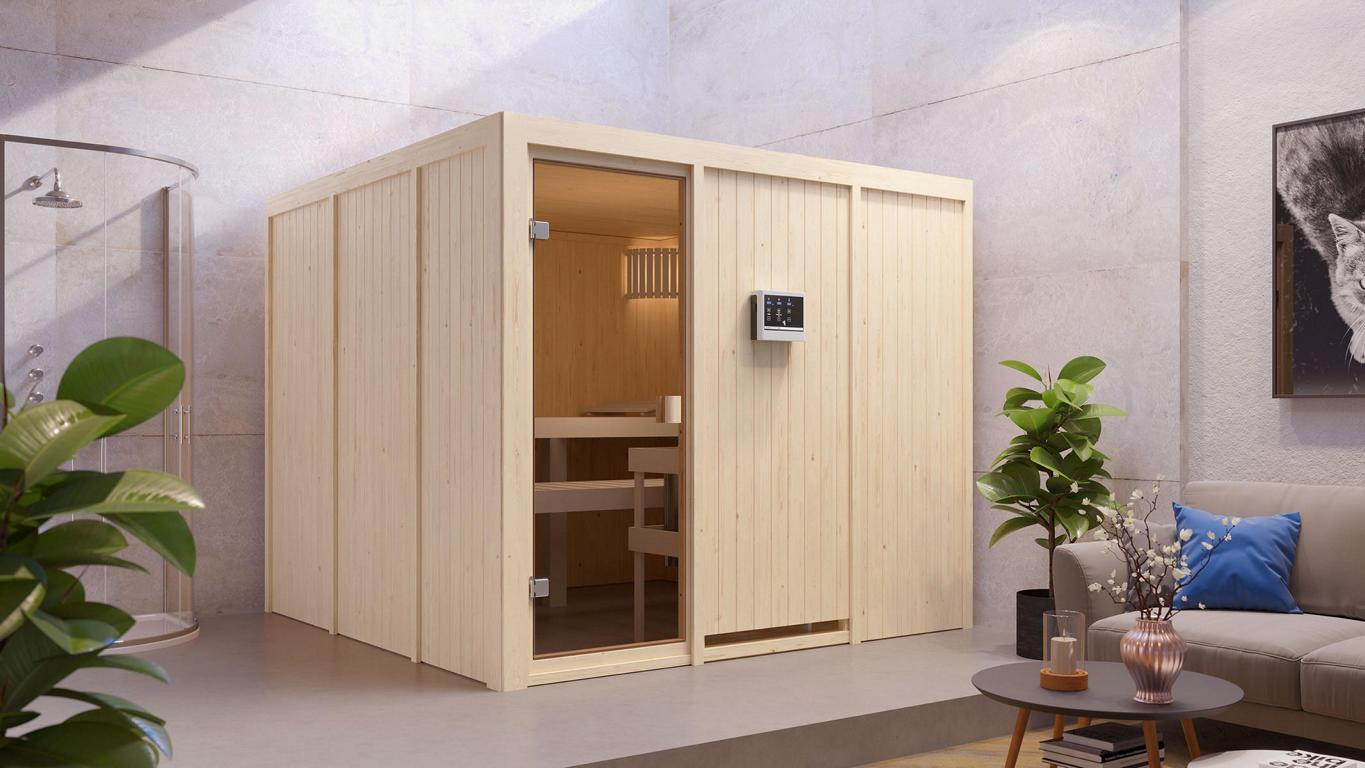 KARIBUHOLZT Sauna Arvika Front, 9KW ext. Strg bronz.GGT 16880392