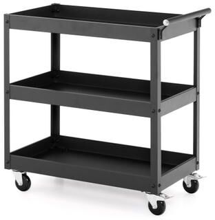 Costway 3-Tier Utility Cart Rolling Metal Cart with Handle and Universal Wheels-Black