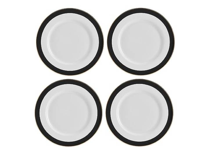 Mikasa Luxe Deco China dinerborden, set van 4 grote borden met art deco streep, 27 cm Luxe dinerborden voor 4 - geschenkverpakking en vaatwasmachinebestendig