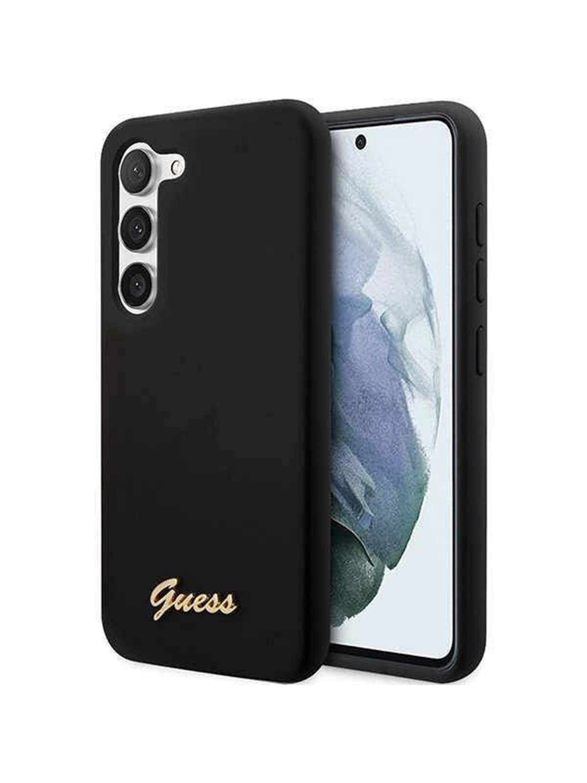 GUESS GUHCS23SSLSMK S23 S911 black/black hardcase Silicone Vintage Gold Logo