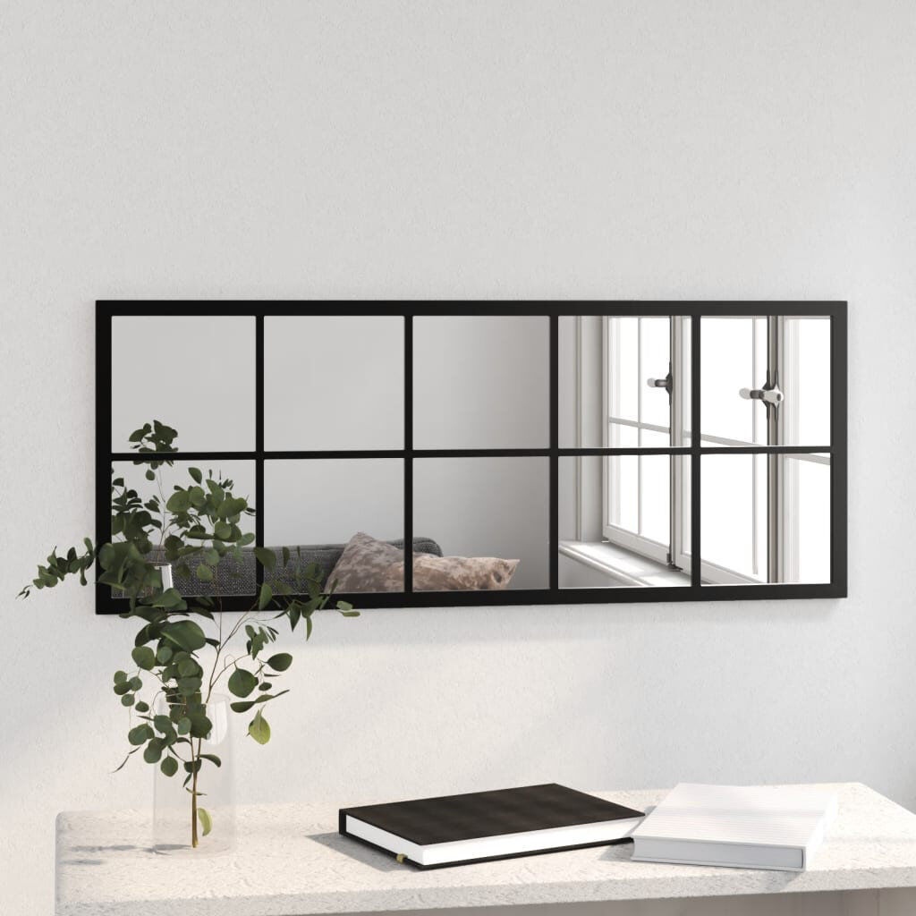 17 Stories Mikayia Rectangular Metal Wall Mirror Black 100cm H x 40cm W
