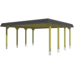 Skan Holz Walmdach Carport-585x589-Blende schwarz-nussbaum Holzcarport