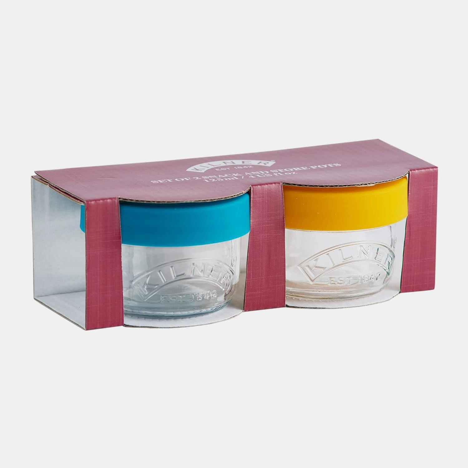 Kilner Glazen snackcontainers met siliconen afsluiting, 125 ml