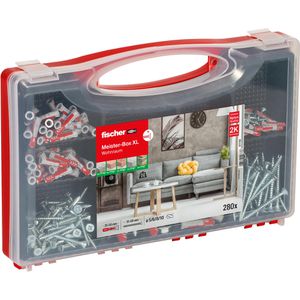 Fischer Schrauben-Dübel-Set 577158, MeisterBox XL Wohnraum, Universaldübel in 4 Größen & Schrauben, 210-teilig, 15 Stück