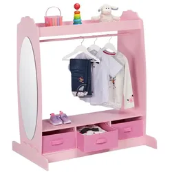 Relaxdays Kinder Kleiderständer mit Spiegel Rosa