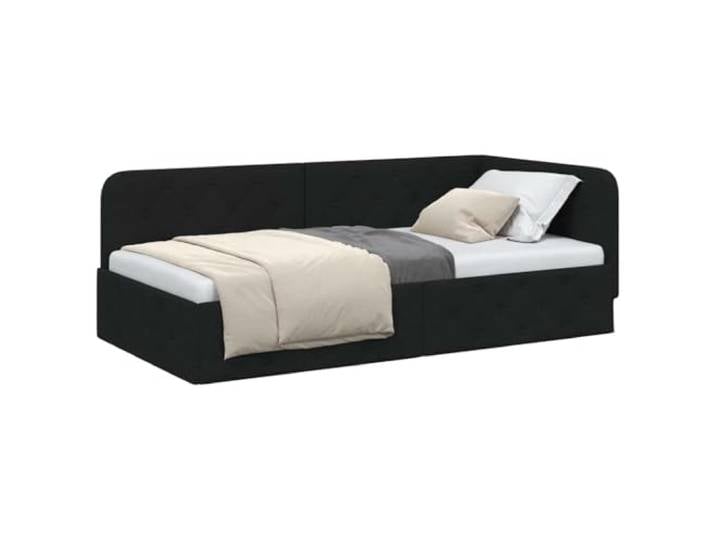 KTHLBRH Eckbett Struktur Schwarz 100 x 200 cm Wendbare Armlehnen, Schlafsofa, Polyester, Sperrholz, platzsparend