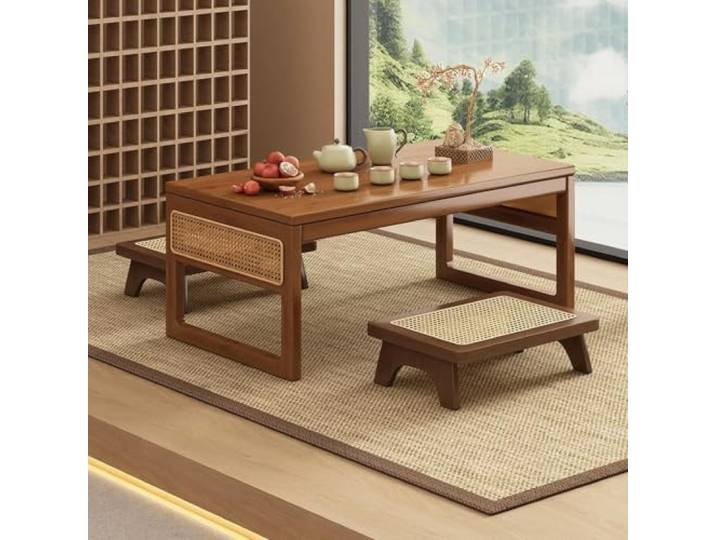 Klappbarer Couchtisch aus Bambus, japanische Tatami-Tische, Tragbarer Für Meditation und Teezeremonie, niedriger Bambusschreibtisch, Meditations Tisch(Dark Walnut,70cm/27.5in)