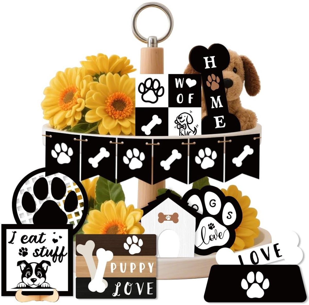 Dailygoods Set van 16 Houten Hondendienbladen met Diverse Patronen voor Tafeldecoratie
