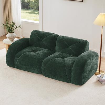 No 2-Seater Tufted Sofa Couches With boneless Sofa,Soft Velvet Fabric,Bottom Anti-Slip Design