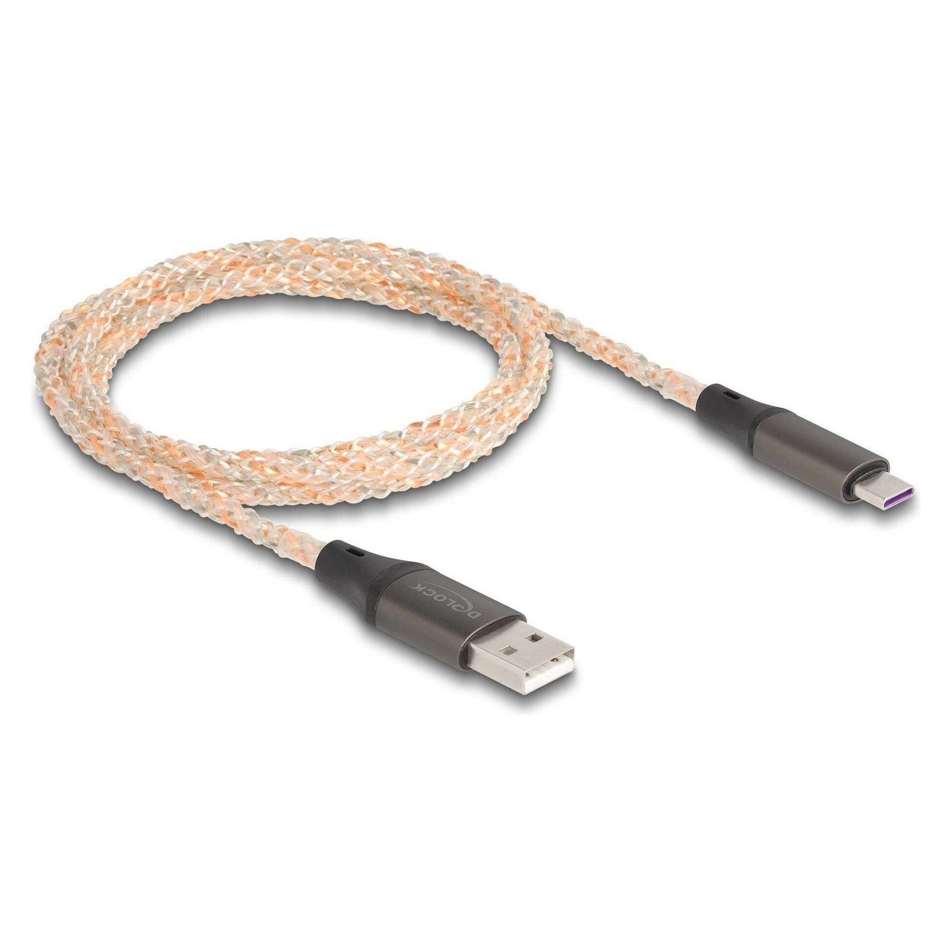 Delock USB 2.0 Kabel Typ-A zu USB Type-C mit RGB Beleuchtung (1 m, USB 2.0) (88164)