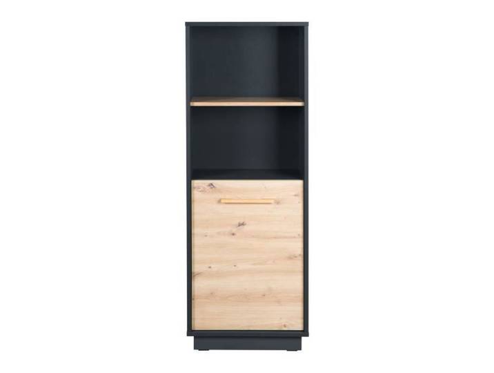 ROBA Étagère sur pied  Lenn  en Bois - 2 Niches et 1 Porte - Anthracite - Décor bois