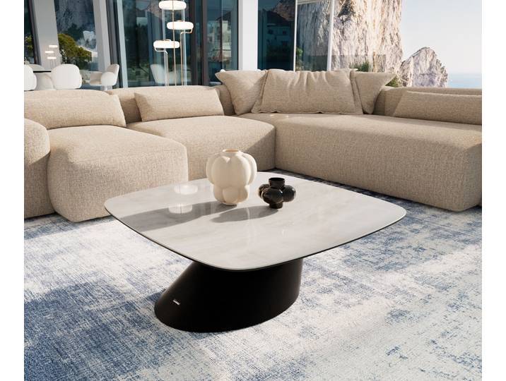 Couchtisch Edge Boot 90x90 cm Keramik Onyx Champagne Conis Metall Schwarz, Couchtische