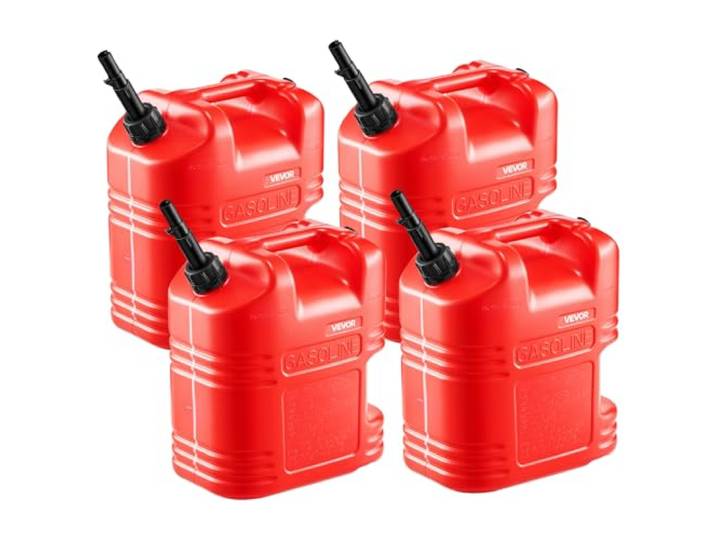 VEVOR Bidon Essence 19 L Bidon Carburant Lot de 4 avec Bec Verseur\, Graduation Transparente\, Débit Maximal 15 L/min\, Réservoir Essence Portable pour Plupart des Voitures\, Motos\, UTV\, Tracteurs\, Rouge