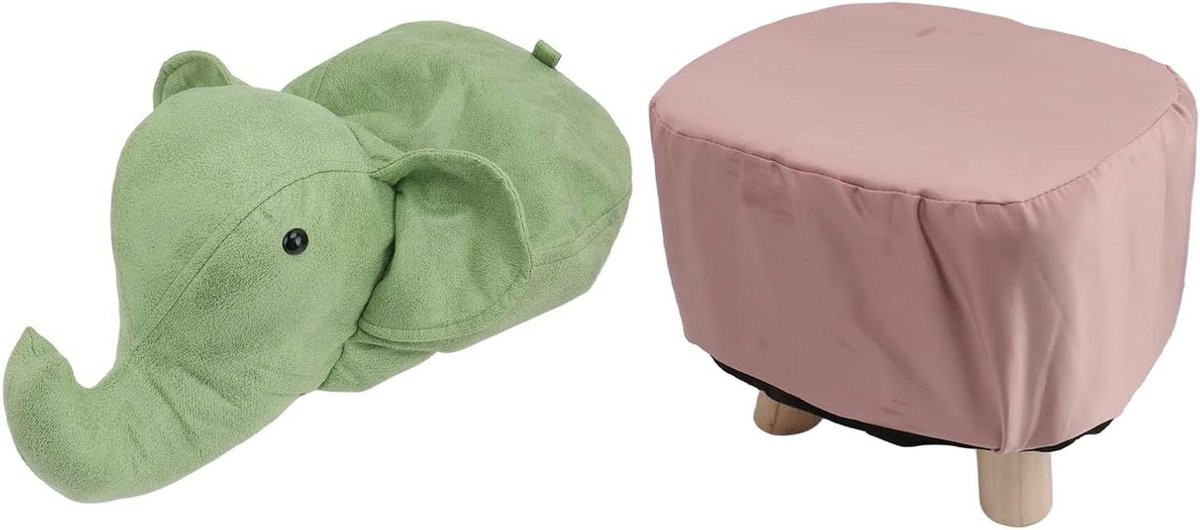 Groen Olifant Voetenbankje Kinderkrukje met Anti-slip Stickers B/D/H: 30 x 28 x 26 cm