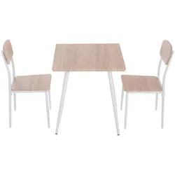 HOMCOM 3-teilige Essgruppe, Esstisch Set Holzmaserung MDF, Metall, Nautr+ mit 1 Tisch + 2 Stühlen, - weiss