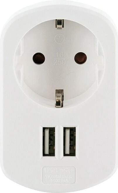 Schwaiger USB Ladeadapter 230V mit Steckdose weiß