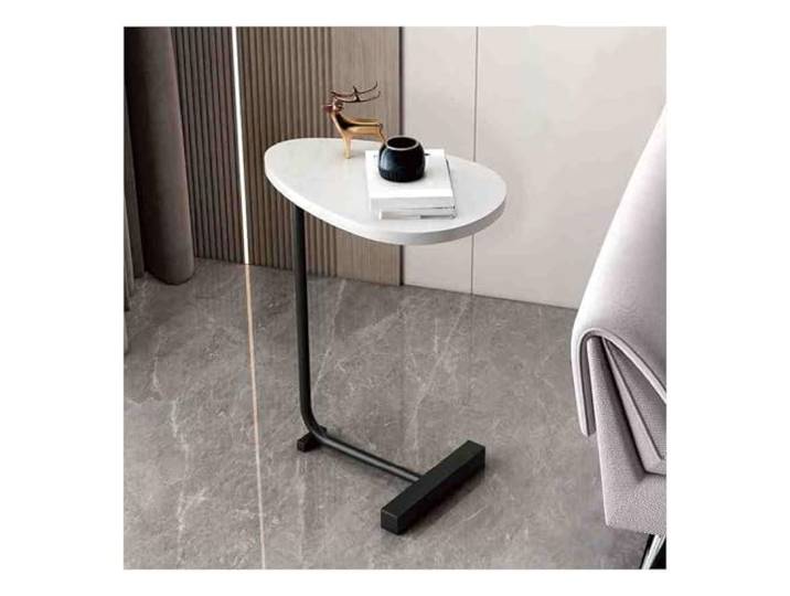 XCHtuerFY Beistelltisch, Eleganter ovaler Beistelltisch aus Holz und Metall, Nachttisch(Flat Type,White Black Legs)