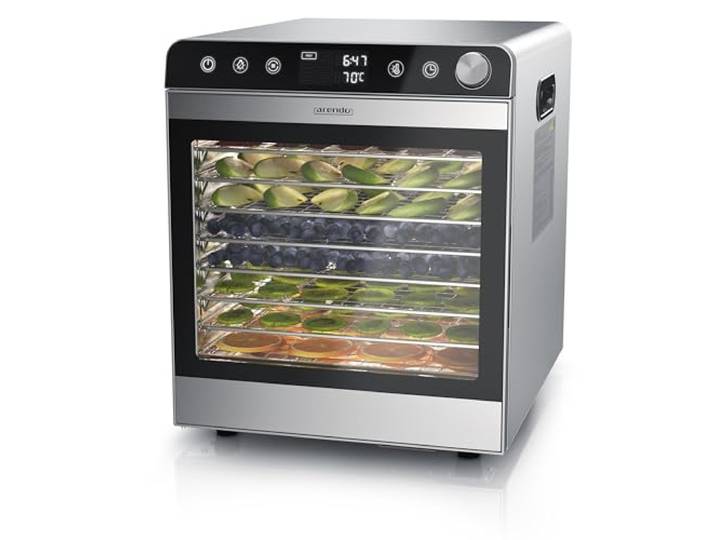 Arendo - Dörrautomat Edelstahl mit 10 Edelstahlgitter - 8400 cm² - Dörrgerät Dehydrator Obsttrockner Dörrapparat - Obst Fleisch Pilze uvm