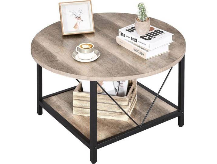YITAHOME 2 étages Table basse - étagère de rangement - ronde - table d'appoint - Table café - Beige