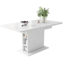 STILVORA Ausziehbarer Esstisch Weiß 75x130x70 cm mit Stauraum, rechteckiger Multifunktionstisch aus Spanplatte und Metall, platzsparendes Design