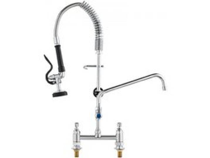 VEVOR Kommerzielle Küchenarmatur Wasserhahn mit Ausziehbarer Vorspülbrause, 66 cm Höhe, 203 mm Mitte, 305 mm Schwenkauslauf, Messing Küchenspülenarmatur zur Deckmontage, für 1/2/3-Fach-Spüle Silber