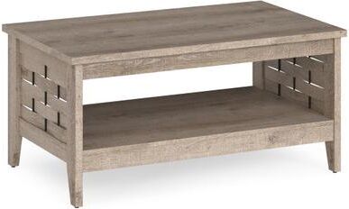 Costway 2-Tier Farmhouse Coffee Table with Open Shelf and Woven Decorations for Living Room-Oak