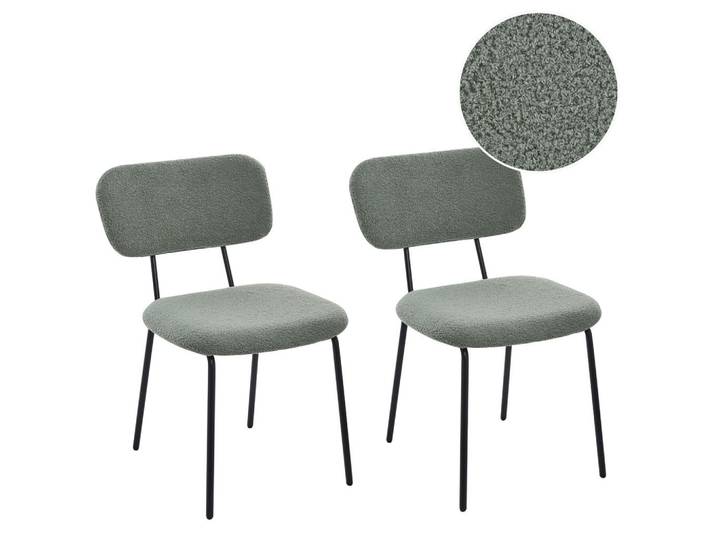 Beliani Stuhl 2er-Set Bouclé Hellgrün Adair, 52x83x63 cm, Wohnzimmer, Sessel