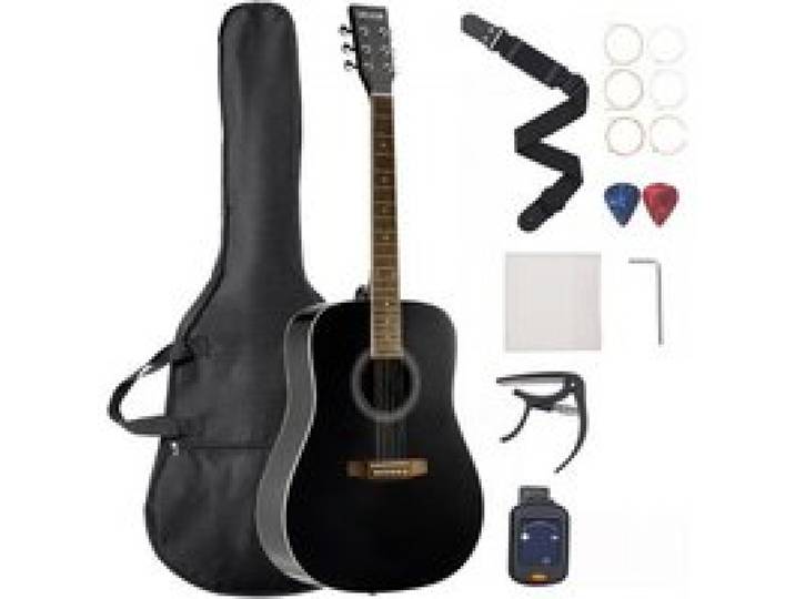 VEVOR Guitare Acoustique Dreadnought 41 in / 1041,4 mm Table Épicéa Massif Noir Fond Acajou