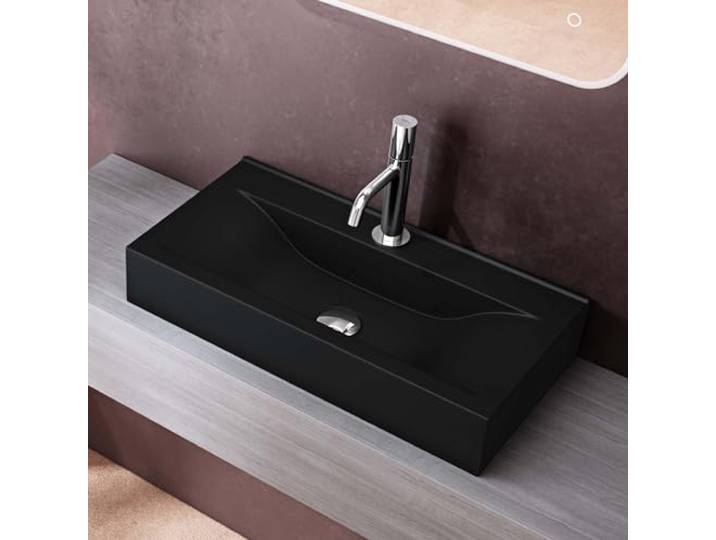 doporro Lavabo à Poser Vasque Suspendu Lave-Mains Noir Mat 62x32x11cm Céramique\, pour Salle de Bain\, Brüssel118