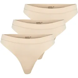 ONLY Damen Strings, 3er Pack - ONLVICKY RIB THONG, gerippt Beige / XS/S