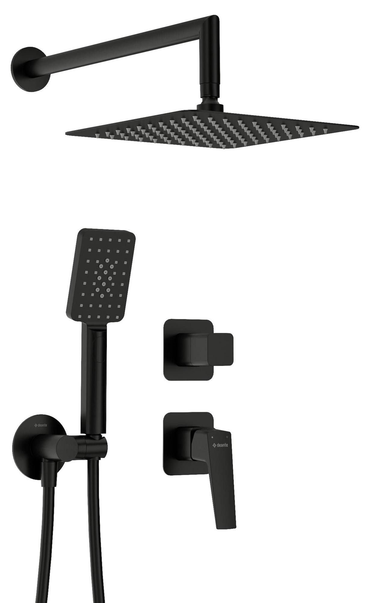 Unterputz-Duschset, Schwarz matt, Ausladung 32,5 cm, Einhebelmischer, Regendusche-Kopfbrause, wassersparend - BLUR-30