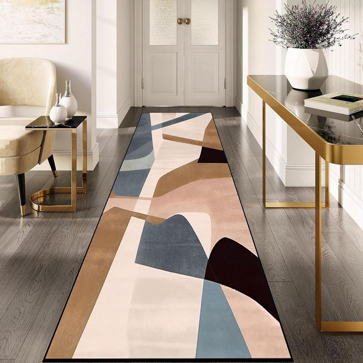 Abstract Gangkleed met Antislip Rubberen Onderkant - Polypropyleen - Breedte: 50 cm, Lengte: 300 cm