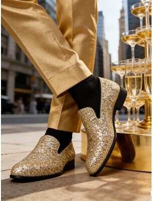 LightInthebox Men's Gold Sparkle Dress Shoes – Premium Design for Formal Weddings and Glamorous Events