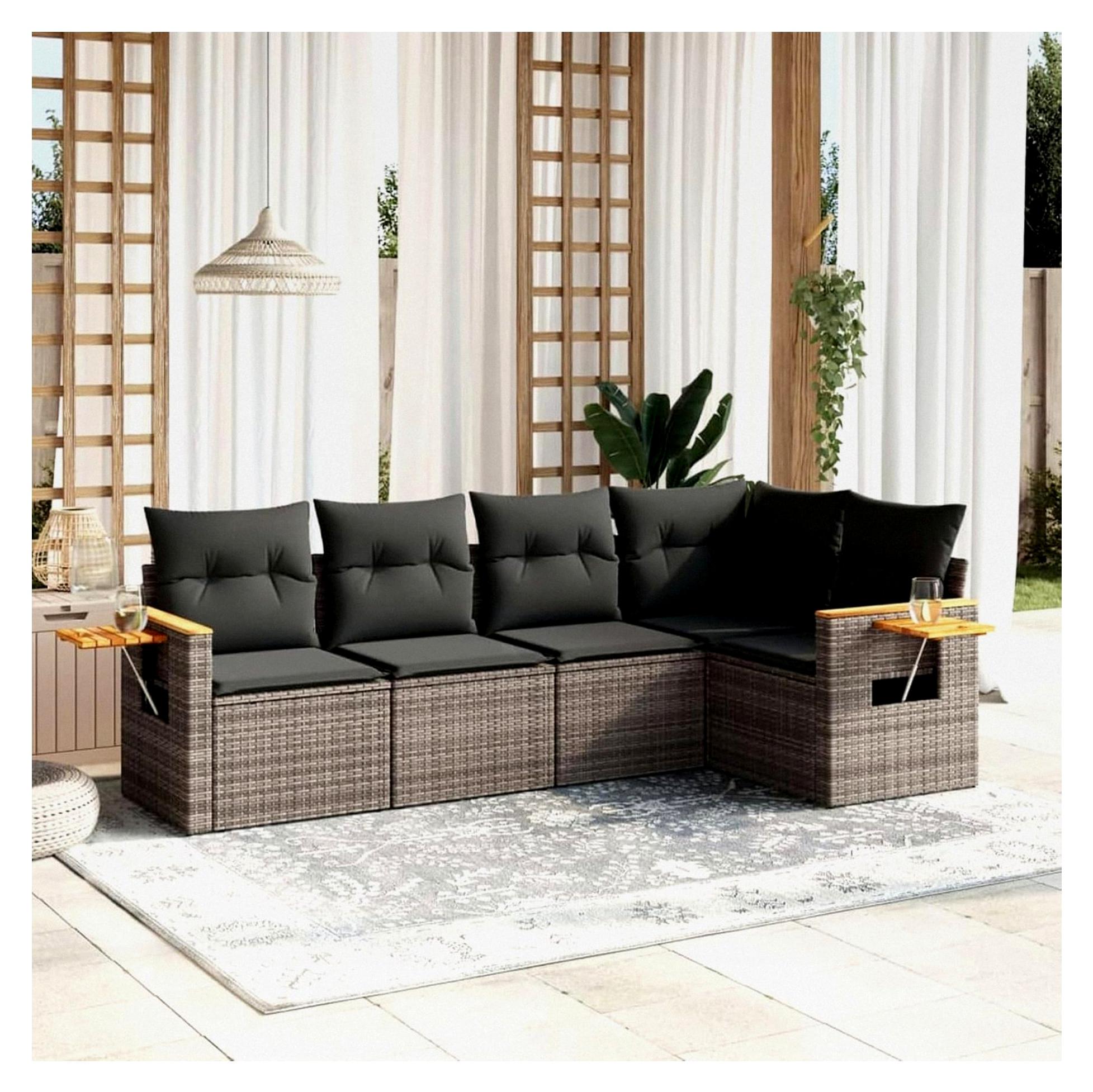 Balkon Lounge Rattan mit Stauraum - Gartenlounge Klein Sofa Ecklounge Rattansofa Sitzecke
