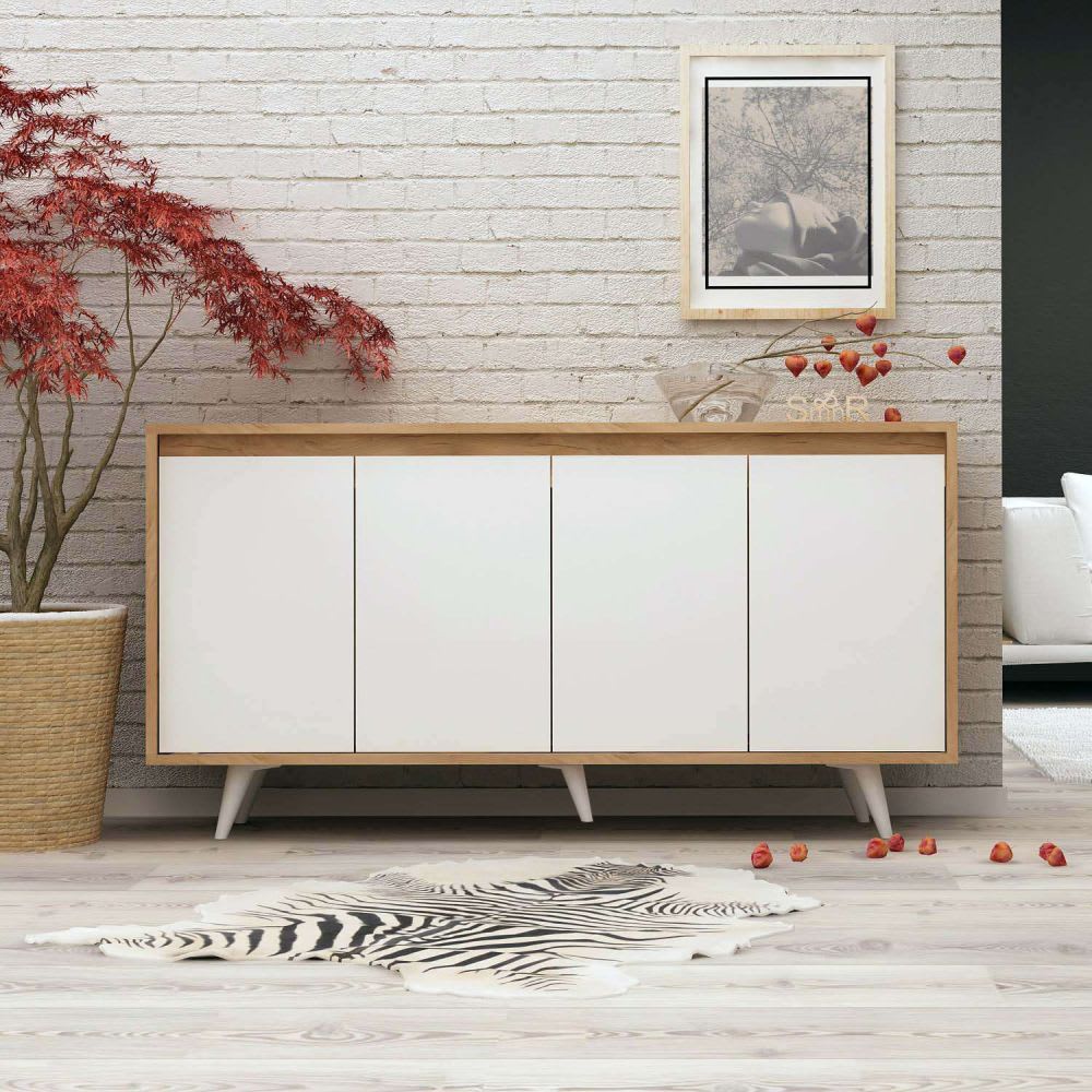 Asir Buffet en aggloméré 4 portes Blanc 146x46x20cm