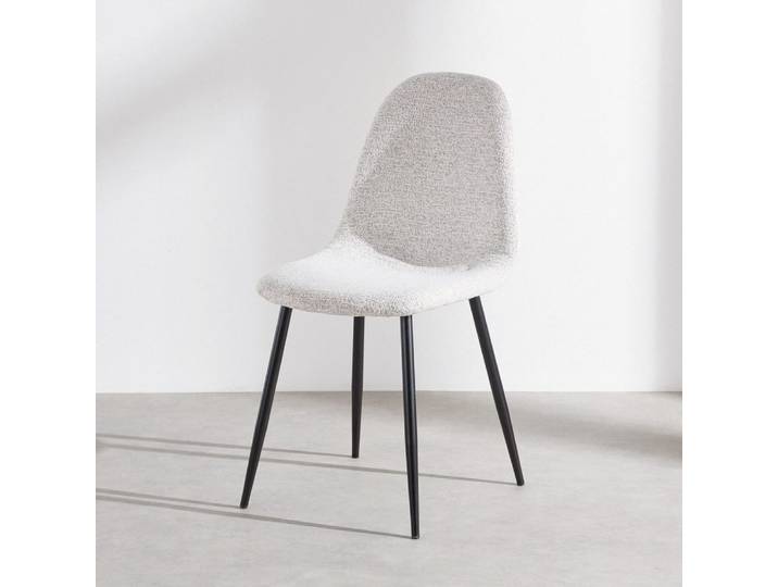 Chaise en tissu polyester tramé beige et acier noir