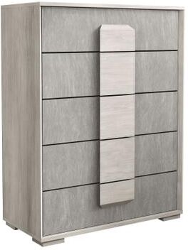 Benjara Nomi Tall Dresser Chest, 5 Drawers and Melamine Top, Stone Gray Front