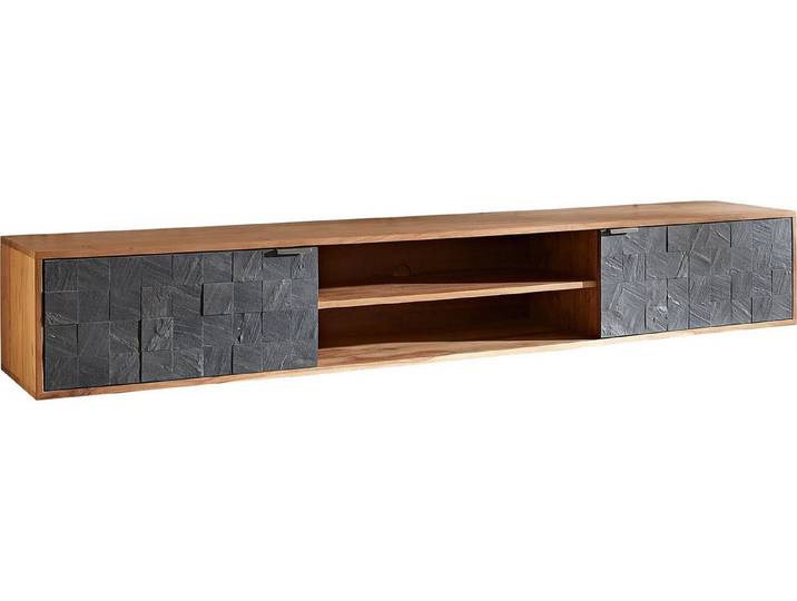 DELIFE Lowboard Teele, Akazie Natur Schiefer 200 cm 2 Türen Lowboard schwebend