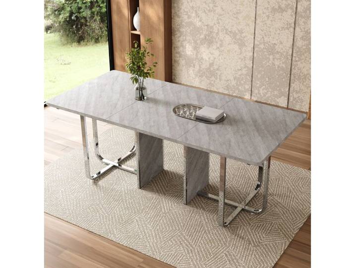 SENVIRO table a manger design moderne silhouette sculpturale 180x80x75cm gris argent