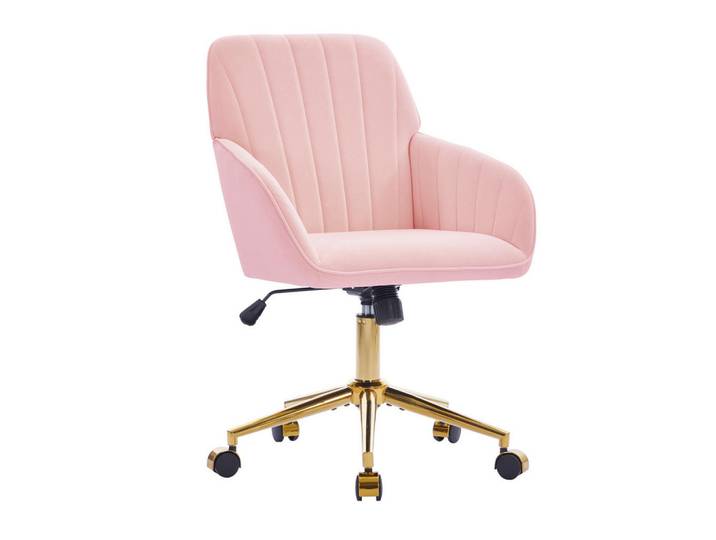 Okwish Drehstuhl Sitzhöhe 62/60/97 cm Pink aus Samt höhenverstellbar und drehbar, 60x97x62 cm, Büromöbel, Bürostühle, Drehstühle