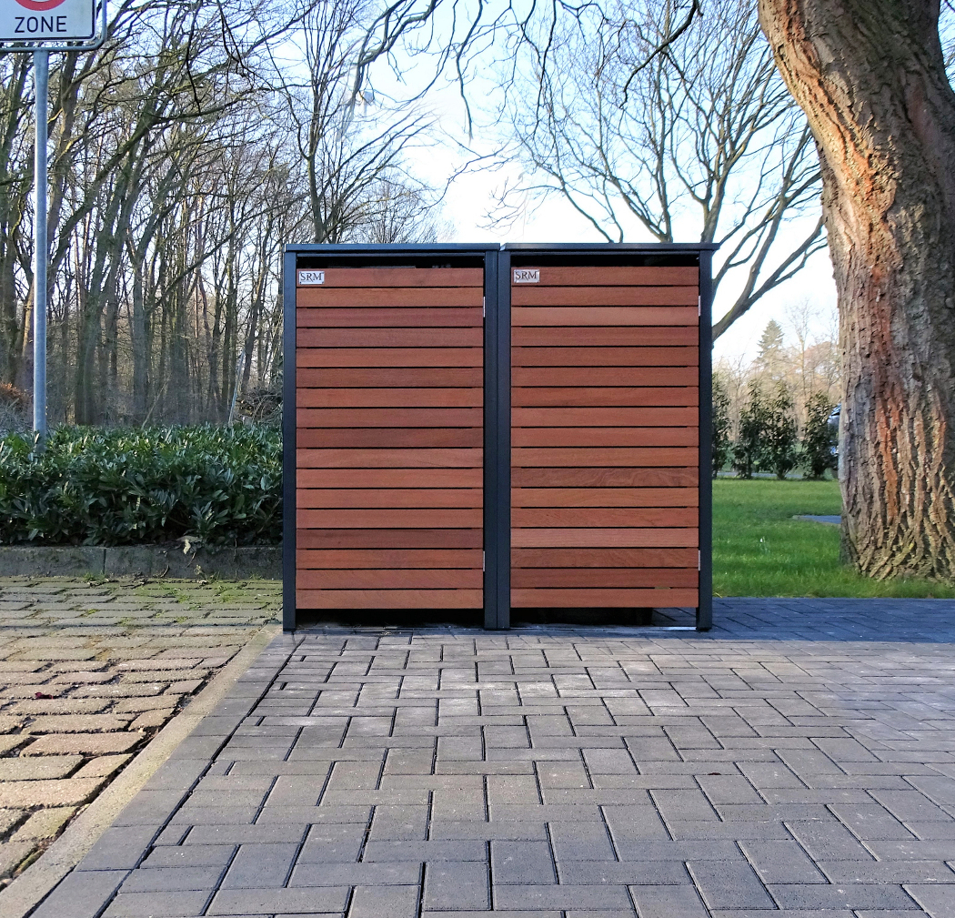 2 Mülltonnenboxen für 240 Liter-Mülltonnen in Edeldesign Anthrazit / Edelholz