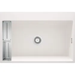 Neuesbad 1-Becken Granitspüle 760x520x220, 3, 5", Alabaster, mit Raumsparsiphon Click NB1DEZRMA10B1