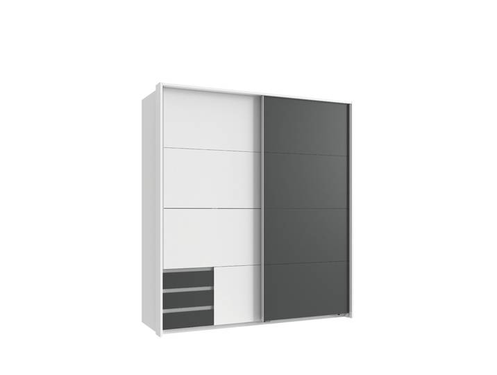 Schwebetürenschrank 2-trg. Kleiderschrank 183 cm Weiß Grafit Schubladen Passepartout / 22696