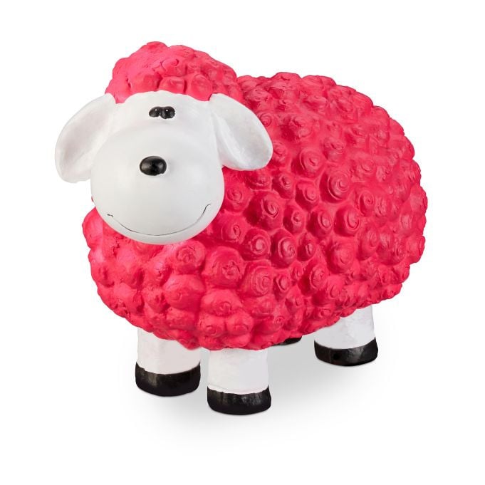 Relaxdays Tuinbeeld Schaap, Keramiek, Roze