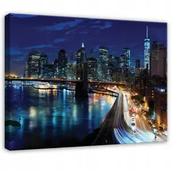 LEINWANDBILD Stadt Panorama Blau 100x70 cm