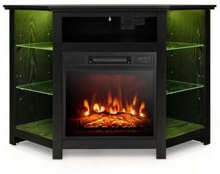 Costway Fireplace Corner TV Stand with LED Lights and Smart APP Control for 50 Inches TV-Black