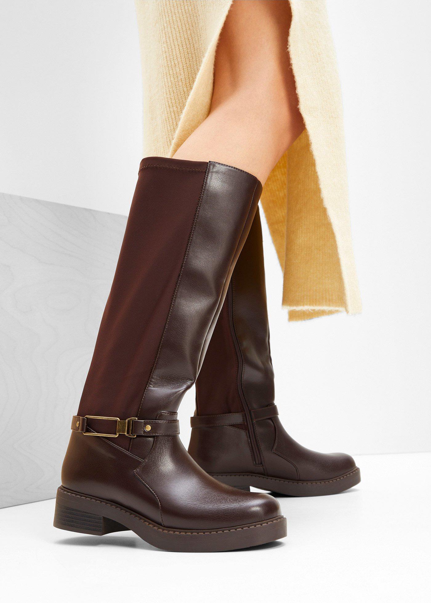 bonprix Weitschaftstiefel, braun, Gr.37, Bequemer Weitschaftstiefel mit gepolsterter Innensohle, aus Vegan