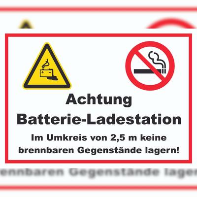 HB-Druck Achtung Batterie Ladestation Schild A3 Rückseite selbstklebend
