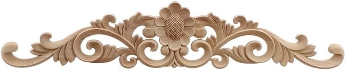 Decoratieve Houten Lijst met Houtsnijwerk Applicatie in Natuurlijk Ongeverfd Hout - Breedte: 2,54 cm