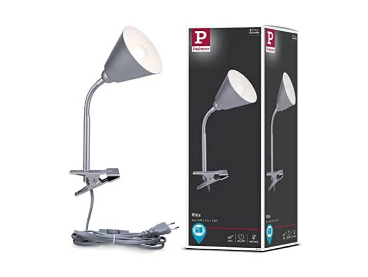 Paulmann Junus Lampe à prise avec bras flexible lampe à pince gris